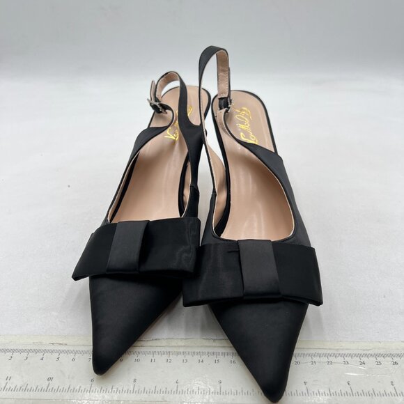FOWT Black Pointed Toe Bow Pumps Stiletto High Heel Slingbacks Slip on Shoes - Picture 7 of 8